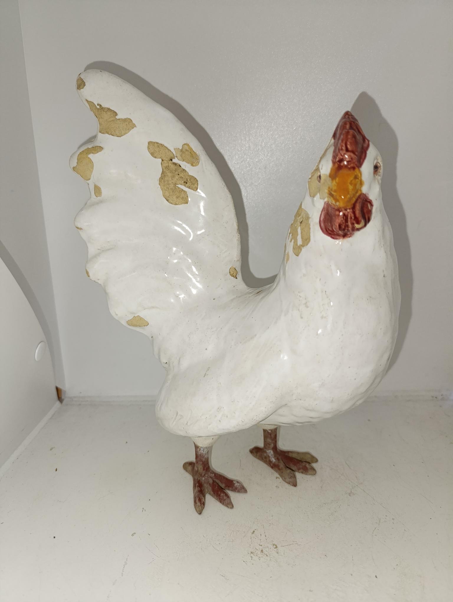 Coq décoratif en céramique blanche
